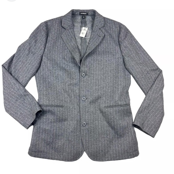Express Men's Slim Gray Pinstripe Wool Blend Sports Jacket Size 40R